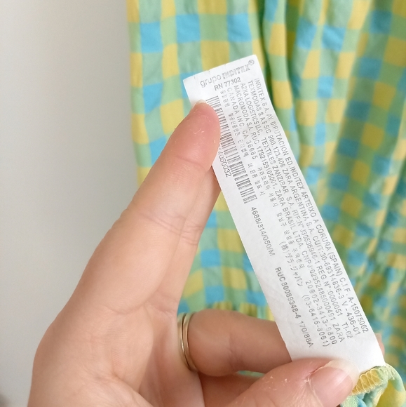 Zara Long Check Print Dress Panelled Puff Sleeve Green Yellow Blue - Medium - Picture 11 of 11